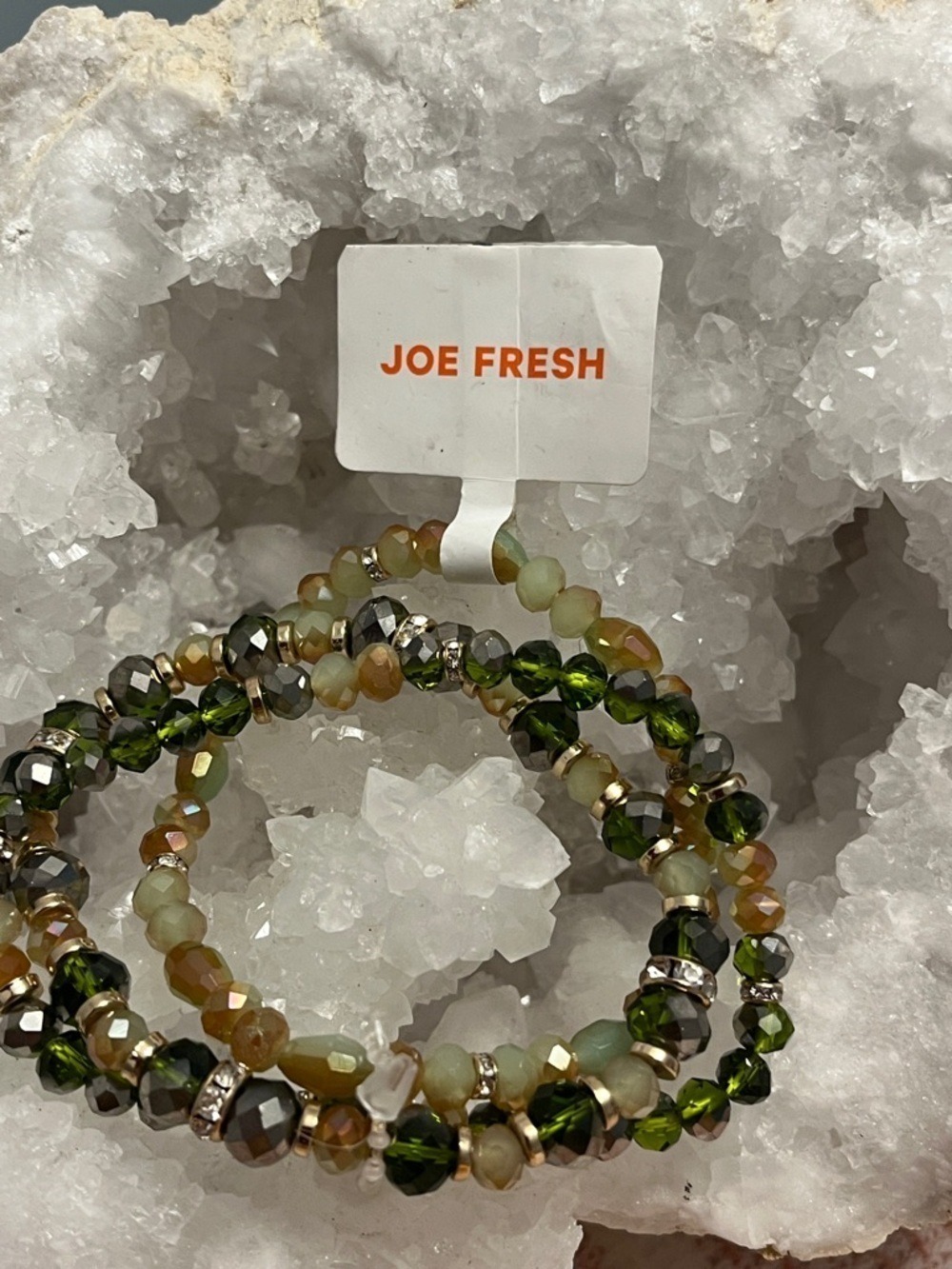 😍CLEARANCE - B45 JOE FRESH Green Gold Beaded Stretch Bracelet 3 Strand